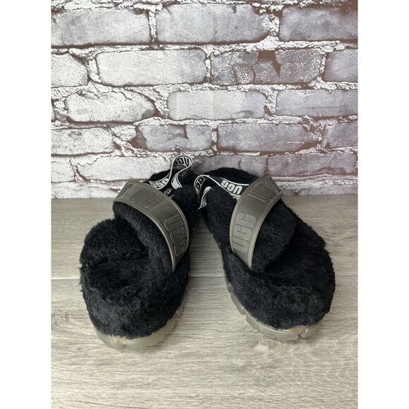 UGG Fuzzita Black Fur Slingback Slipper Platform Sandals Women 10US/41EU 1135237 - Picture 14 of 16